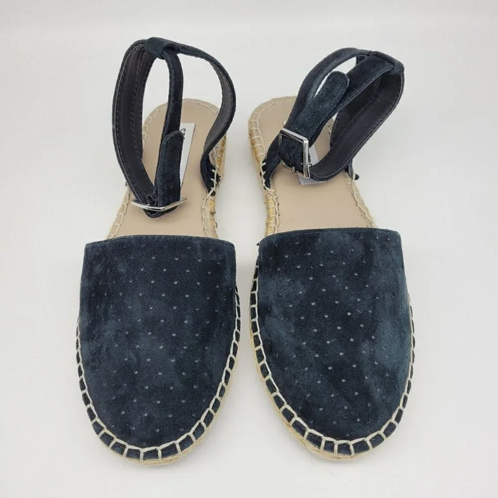 Steve Madden Sandals Womens 6.5 M Lesko Strappy Espadrille Black Suede Flats
